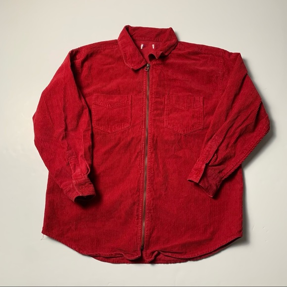 VINTAGE 90s RED CORDUROY FULL ZIP UP JACKET - Picture 1 of 2